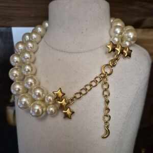 Carolee Cream Pearl Triple-Strand Necklace with Gold Star Charms